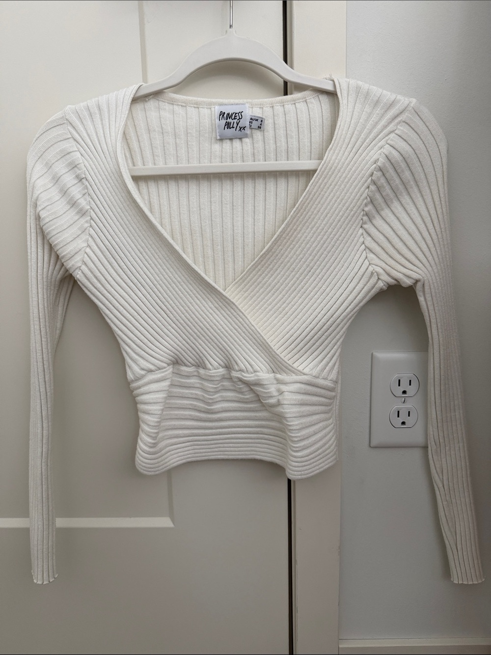 Princess Polly White Ribbed Wrap Crop Sweater